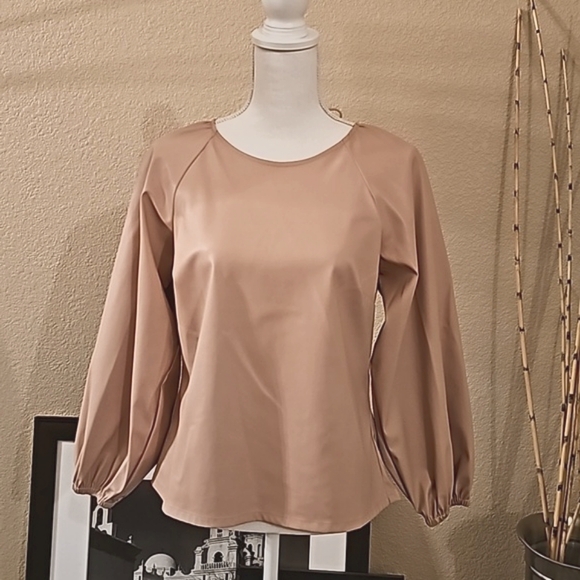 J. Crew Puff Sleeve Faux Leather Top, Size 10 - Picture 2 of 11